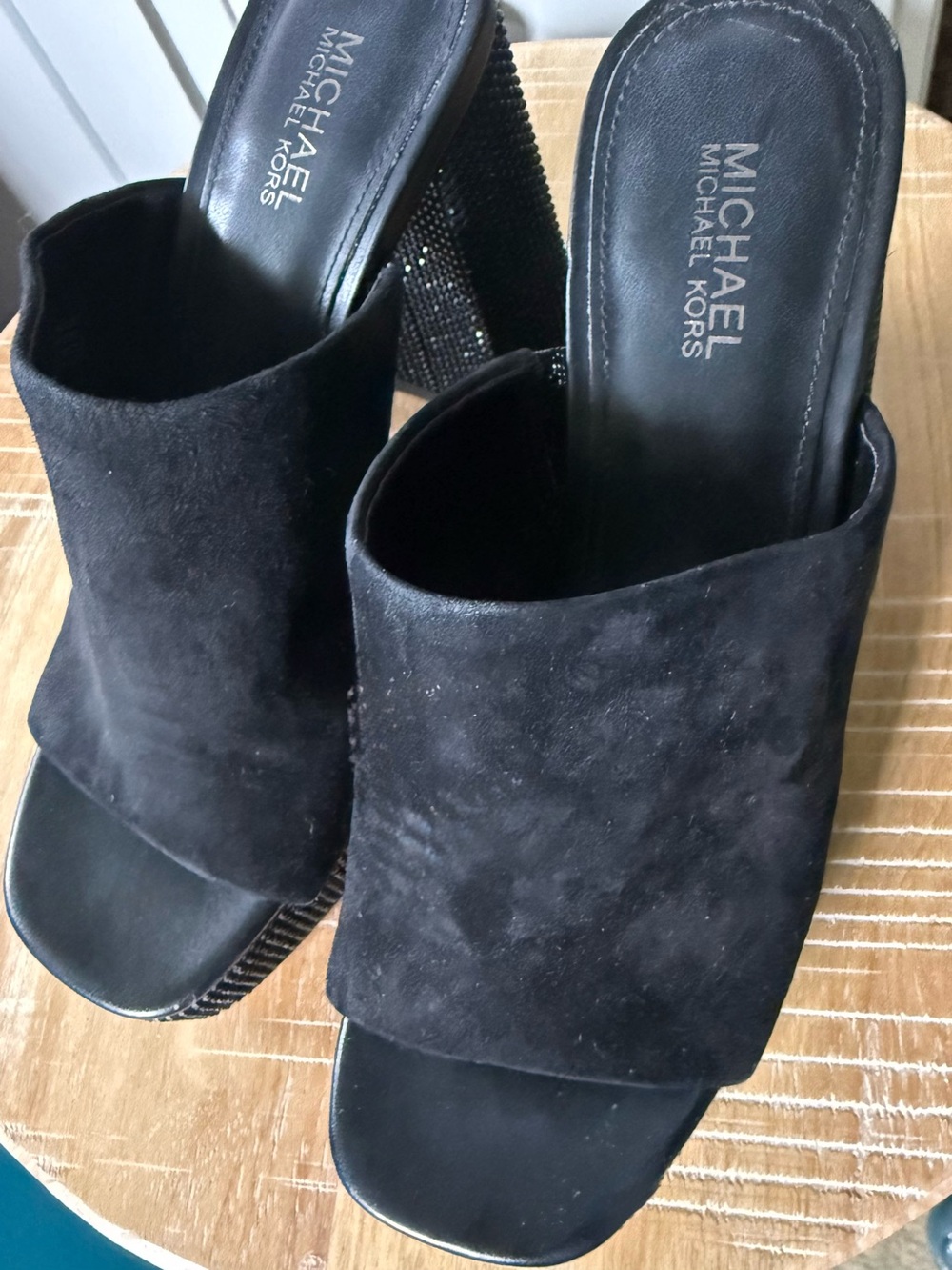 Brand New!! Michael Kors Suede Platform Heels w/ Crystal Embellishments - Size 6